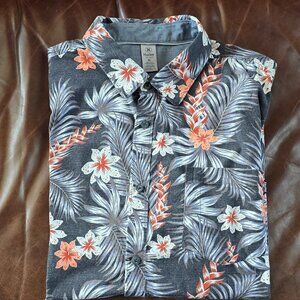 Hurley Men's Short Sleeve Button Down Patio Shirt Black Hawaiian Print Size XL